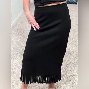 Gispa Italian Felt Wool Pencil Skirt with Fringe